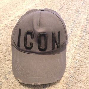 DSQUARED2 ICON Baseball Cap Grey Black Embroidered Distressed Hat One Size
